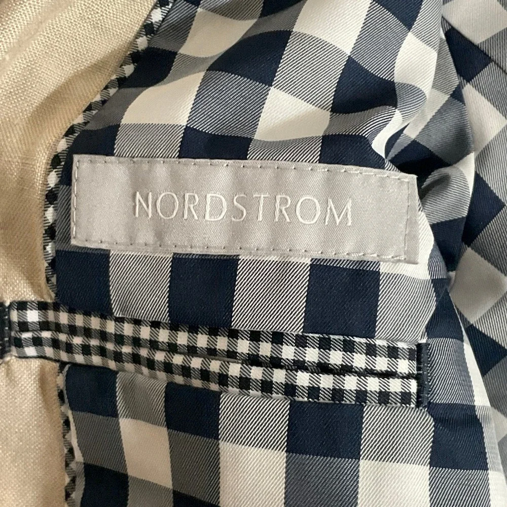Nordstrom Blazer Kids‎ Sz 7 Tan Linen Gingham Lined Classic Preppy Suit Jacket